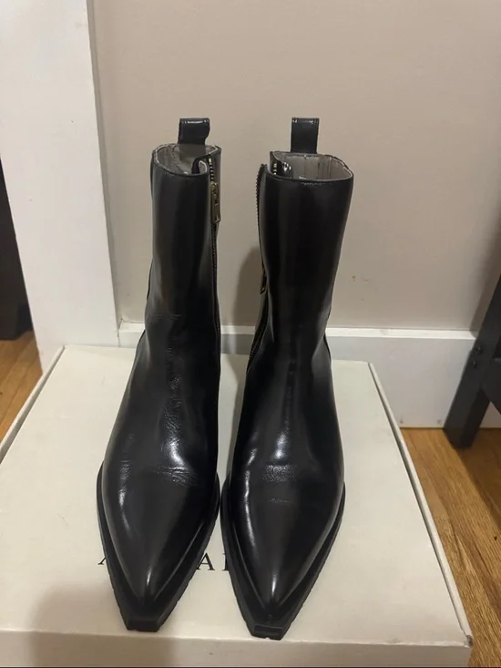 AllSaints Black Pointed Leather Zip Mid-Calf Boots - Picture 4 of 4